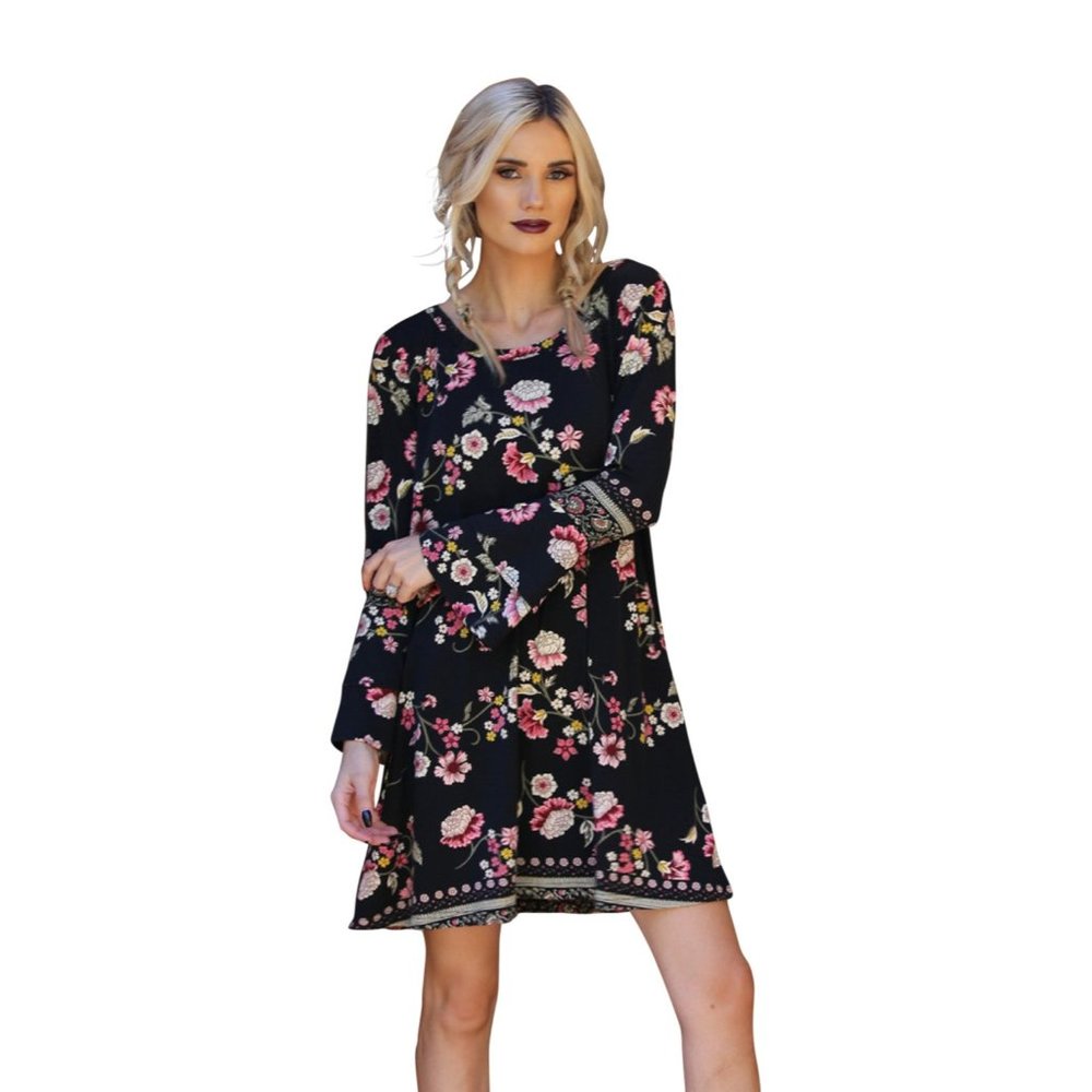 Angie Floral Double Ruffle Sleeve Open Back Dress